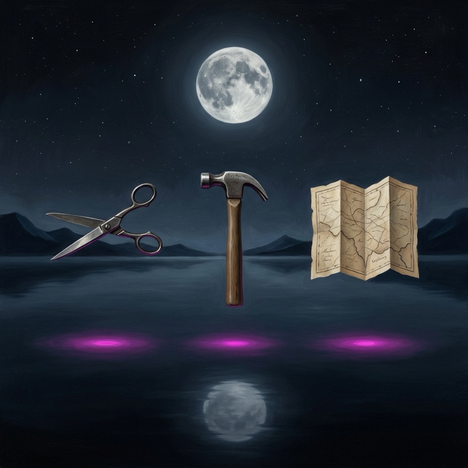 Symbolic objects representing the items packed for the journey